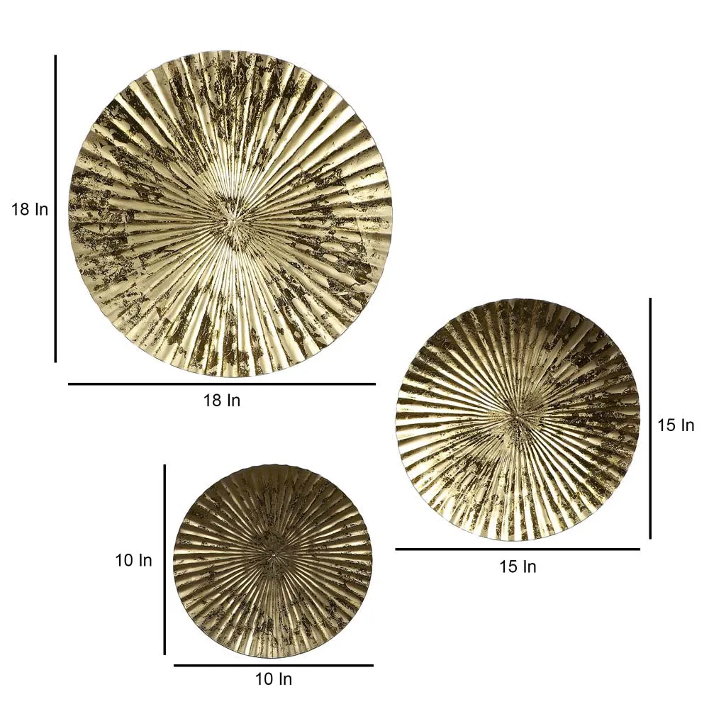 Gold Foil Motif Hammered Metal Decorative Wall Plates Set Of 3