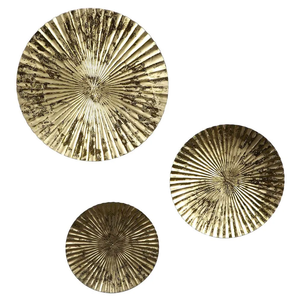 Gold Foil Motif Hammered Metal Decorative Wall Plates Set Of 3