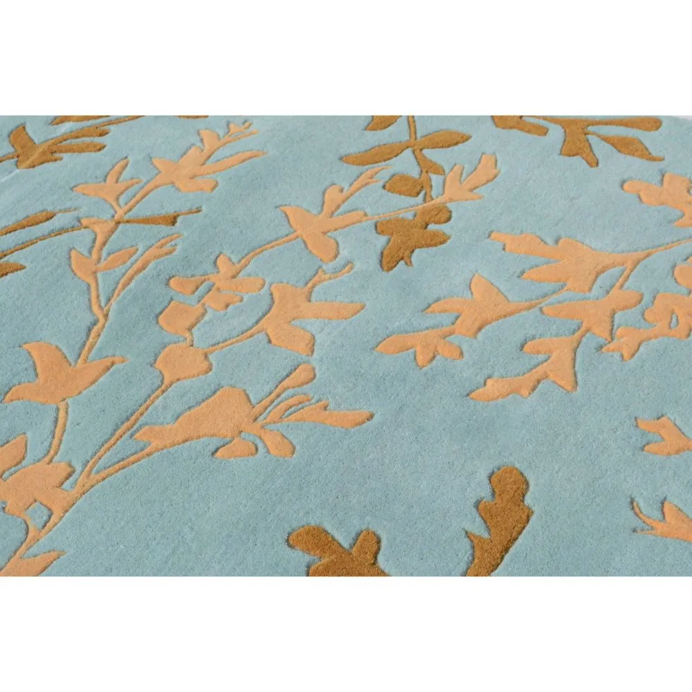 Gold Foiled Designer Blue Tufted Area Carpet 2X5ft