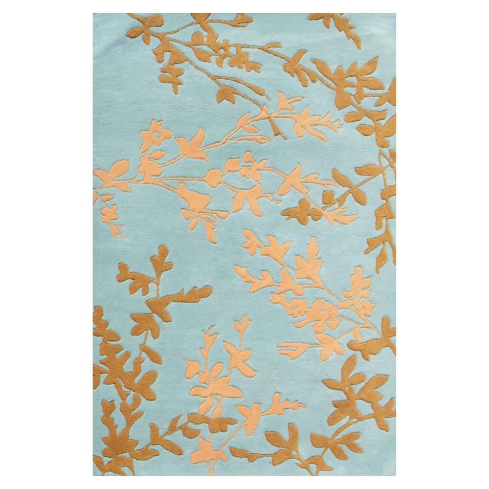 Gold Foiled Designer Blue Tufted Area Carpet 2X5ft