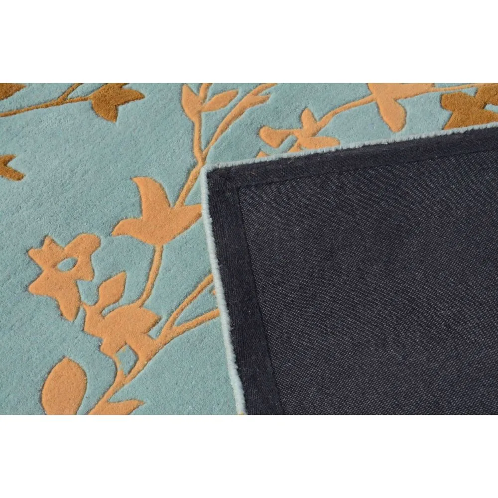 Gold Foiled Designer Blue Tufted Area Carpet 2X5ft