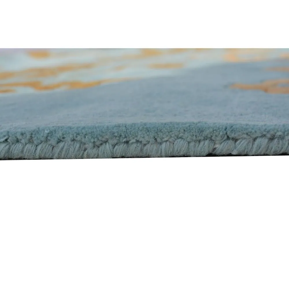 Gold Foiled Designer Blue Tufted Area Carpet 2X5ft