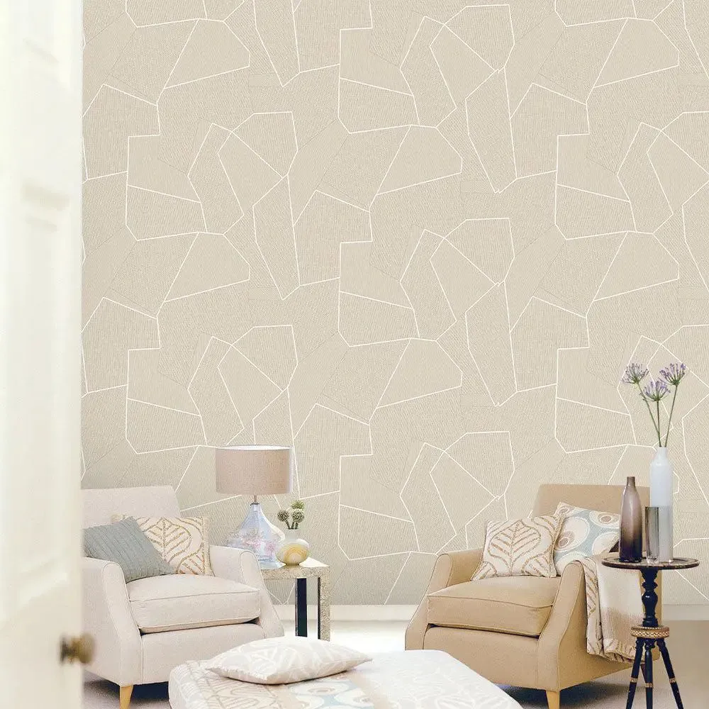Gold Geometric Lines Textured Premium Wallpaper- Altis Collection Beige