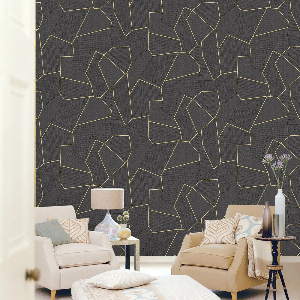 Gold Geometric Lines Textured Premium Wallpaper- Altis Collection Beige