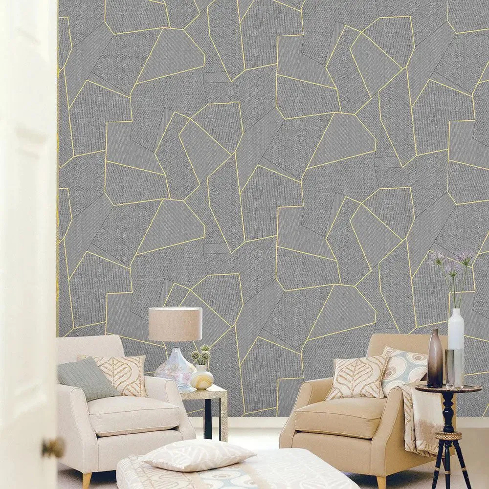 Gold Geometric Lines Textured Premium Wallpaper- Altis Collection Beige