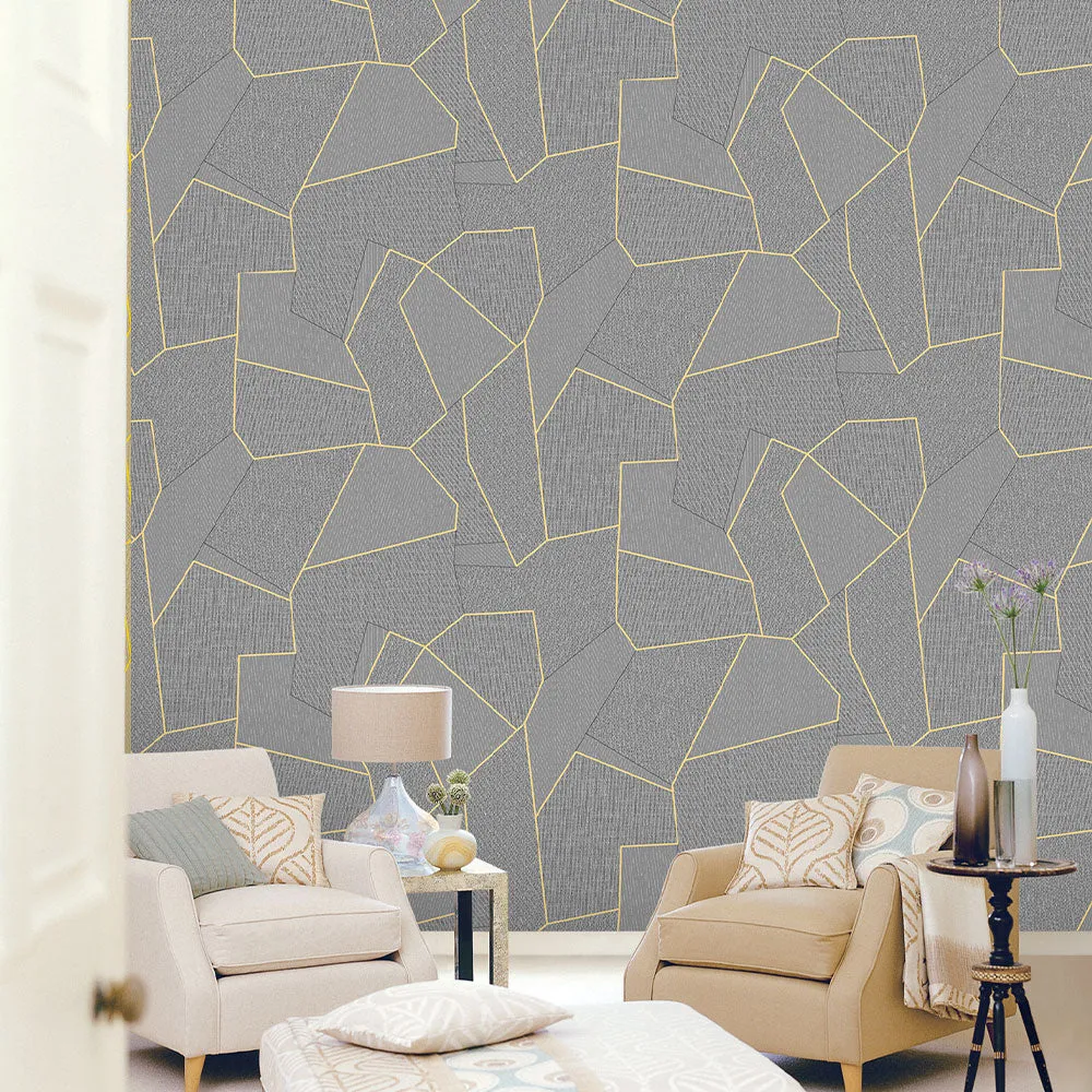 Gold Geometric Lines Textured Premium Wallpaper- Altis Collection Beige