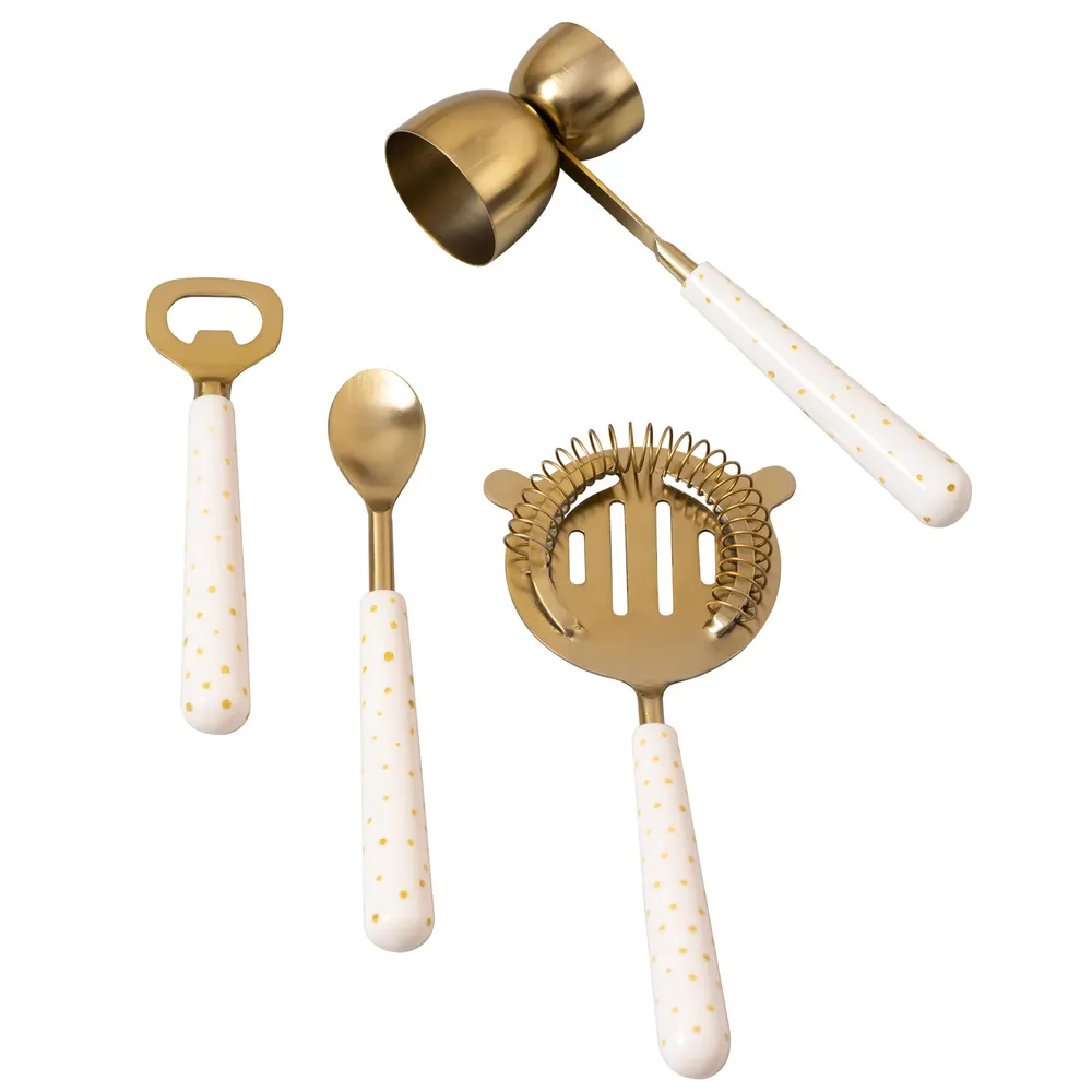 Gold Polka Dots Stainless Steel Bar Tool Set Of 4