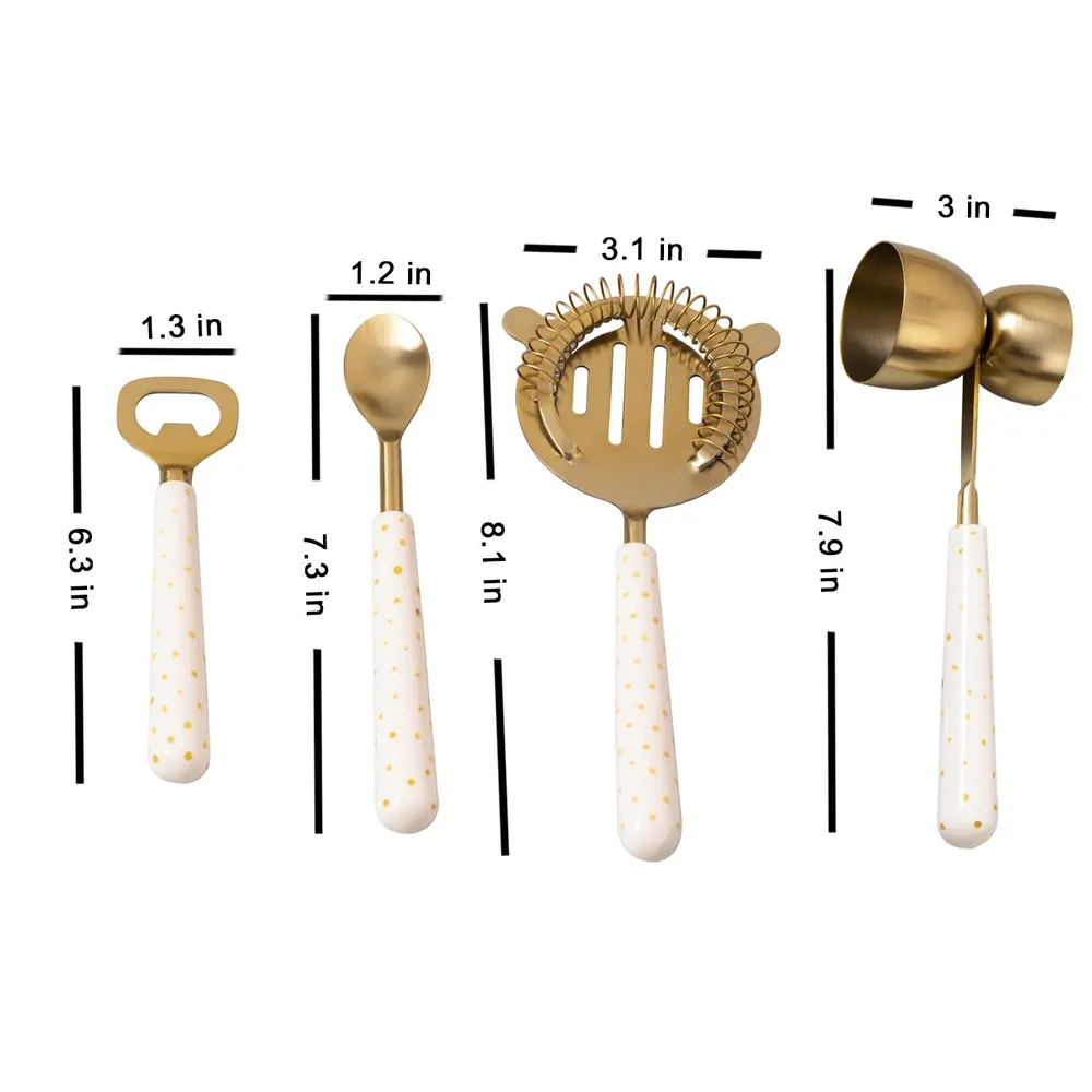 Gold Polka Dots Stainless Steel Bar Tool Set Of 4
