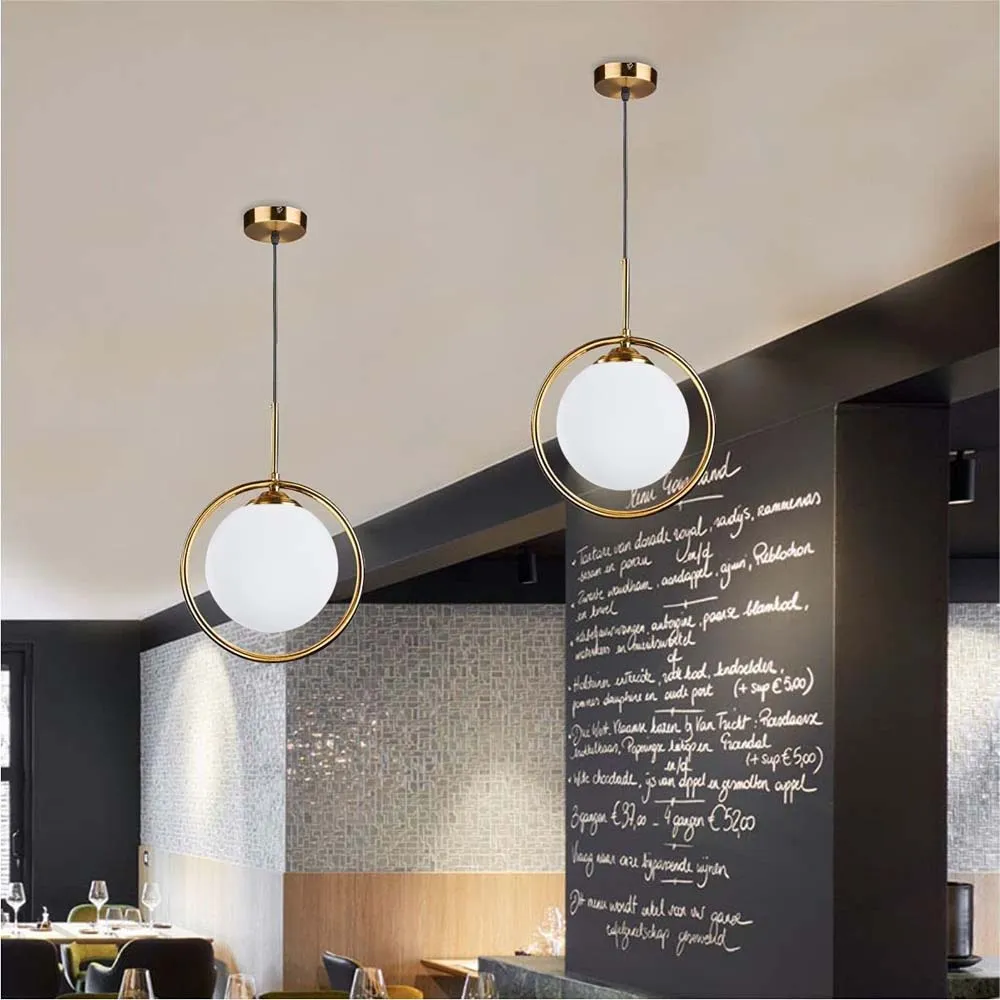 Gold Ring Frosted Milky White Ceiling Hanging light