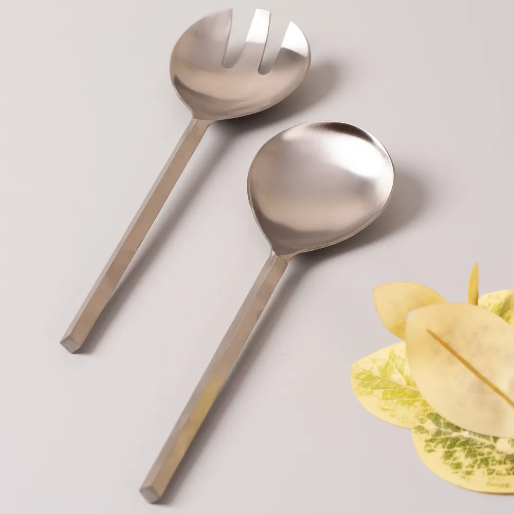 Gold Round Stainless Steel Serving Spoon Set Of 2