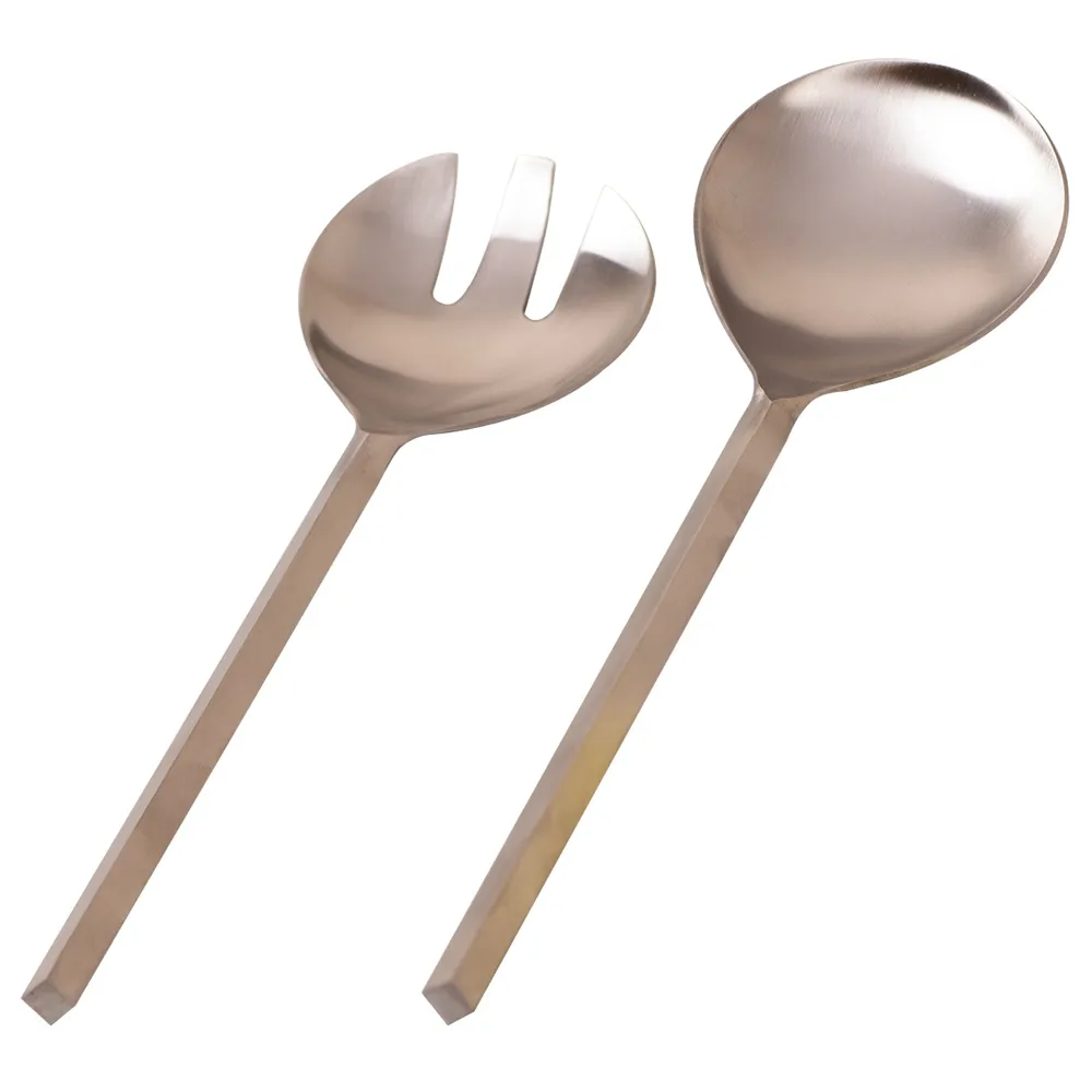 Gold Round Stainless Steel Serving Spoon Set Of 2