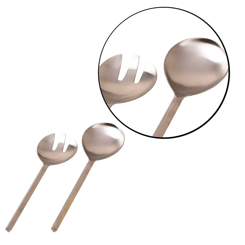 Gold Round Stainless Steel Serving Spoon Set Of 2