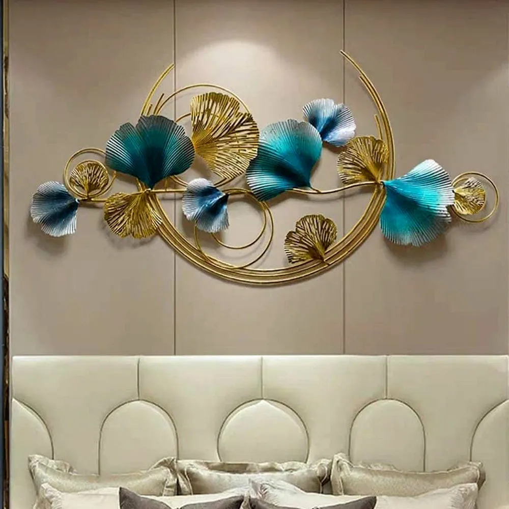 Gold & Sea Green Entwined Floral Large Metal Wall Art