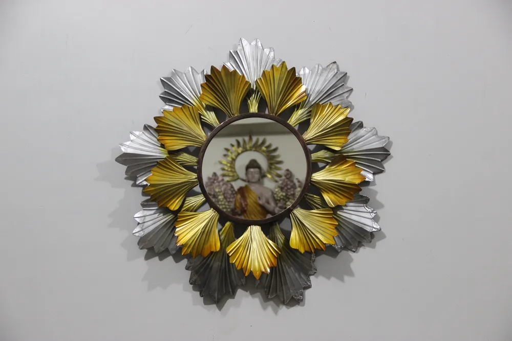 Gold & Silver Petals Round Mirror Wall Décor