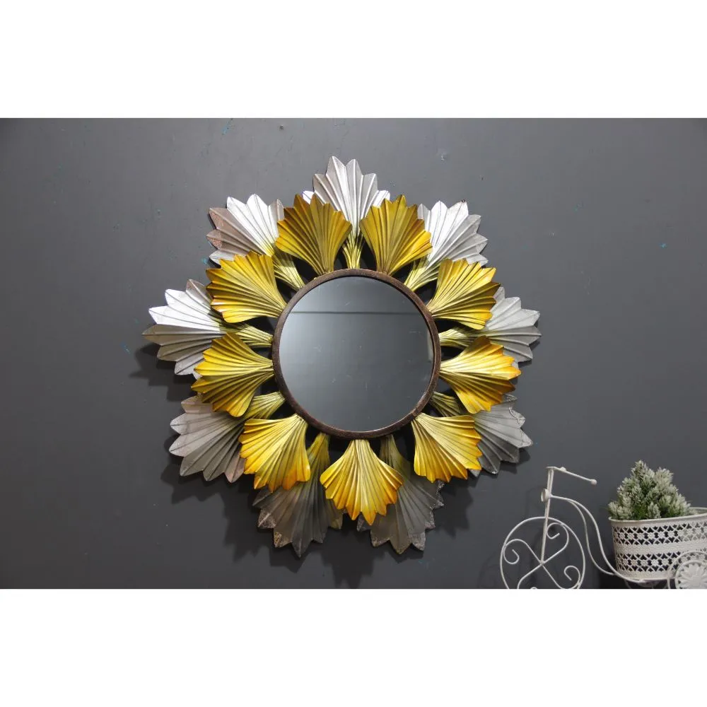 Gold & Silver Petals Round Mirror Wall Décor