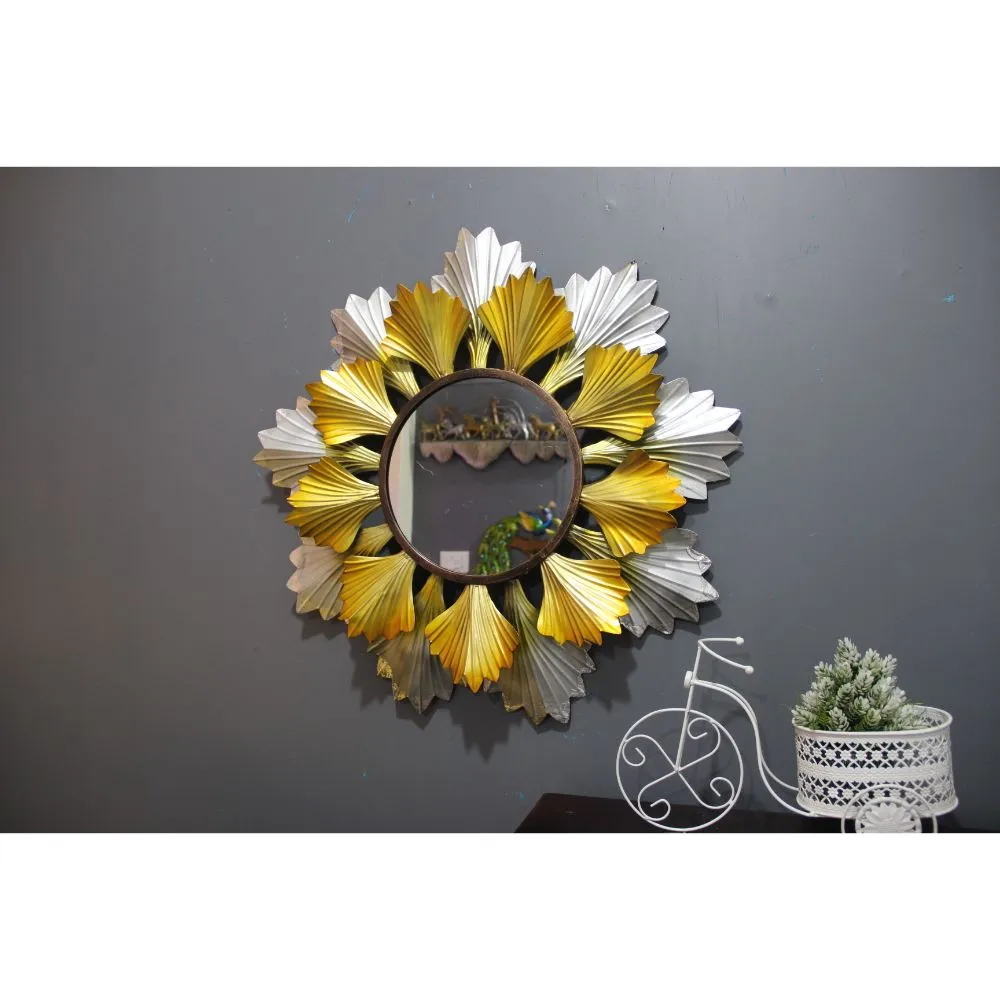 Gold & Silver Petals Round Mirror Wall Décor