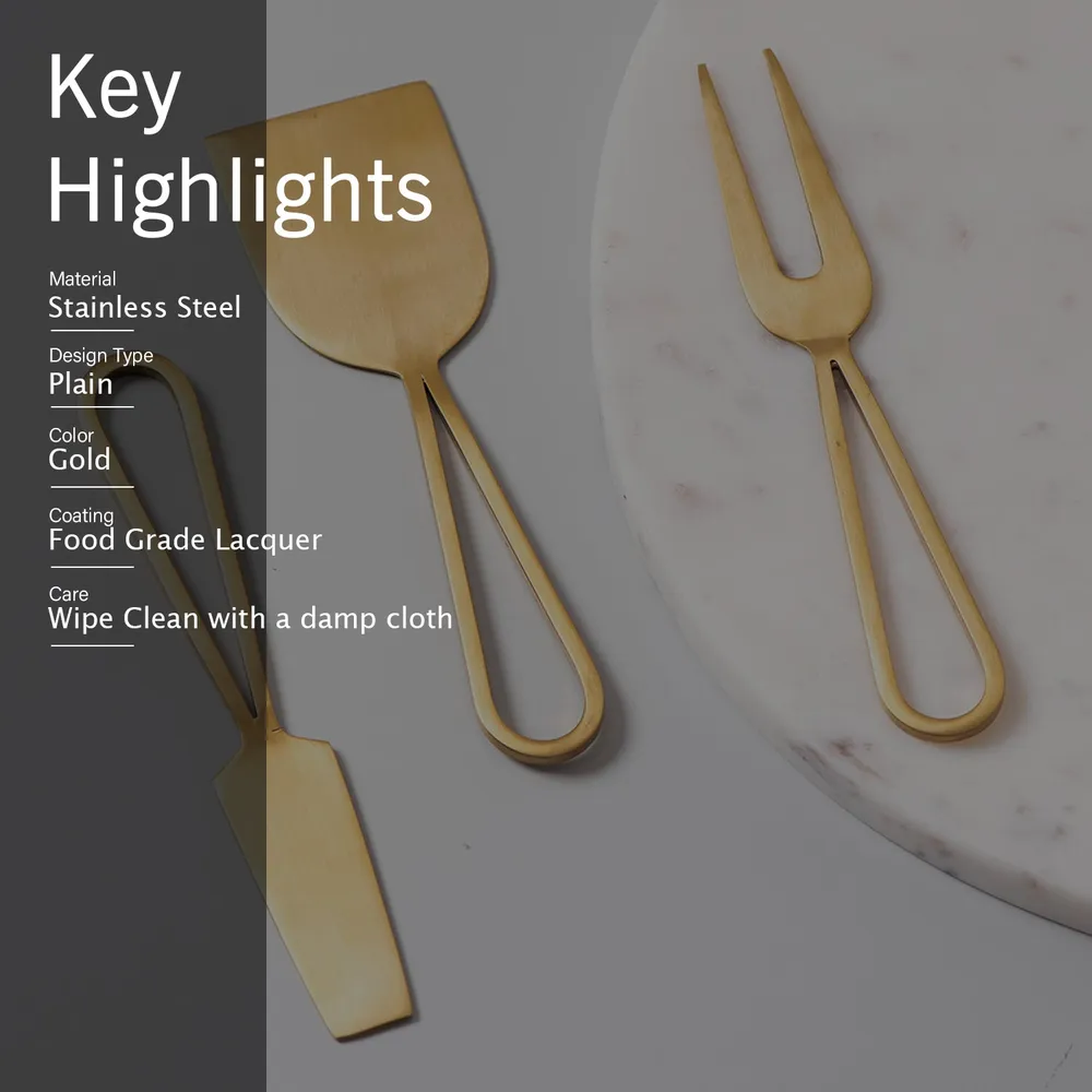 Gold Stainless Steel Cheese Knives Set Of 3