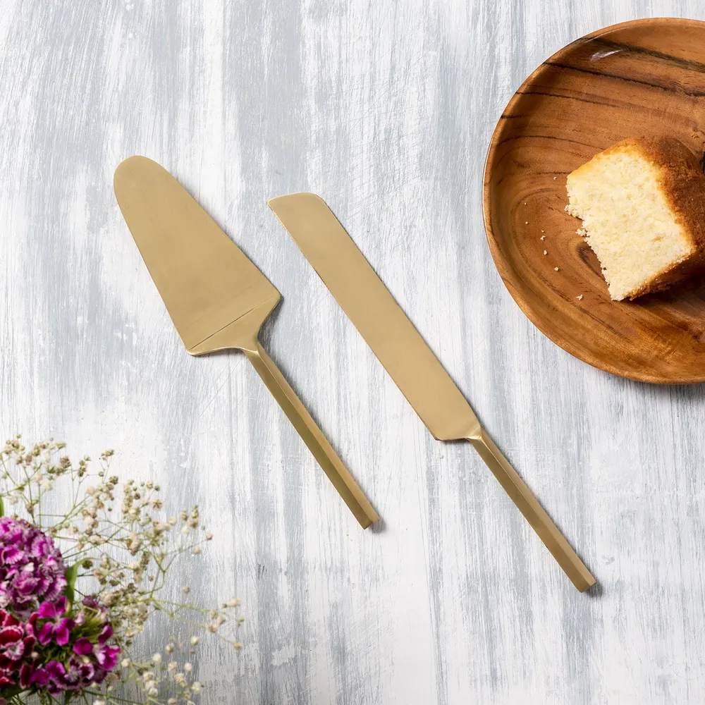 Gold Stainless Steel Classic Dessert Server Set Of 2