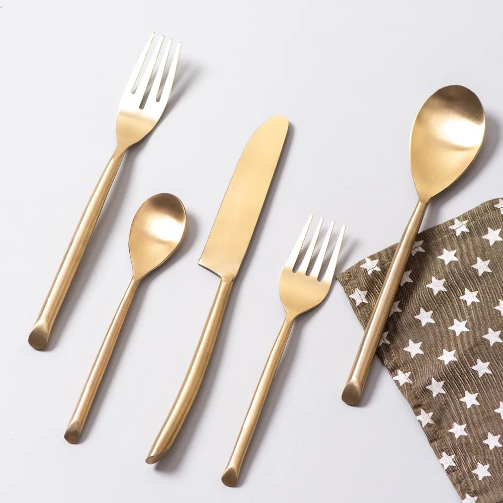 Gold Stainless Steel Dipped Flatware Cutlery Set of 5