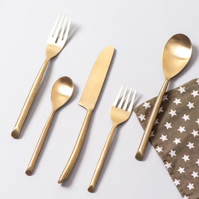 Gold Stainless Steel Dipped Flatware Cutlery Set of 5