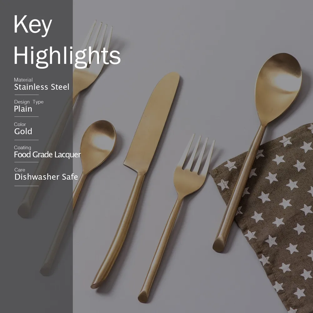 Gold Stainless Steel Dipped Flatware Cutlery Set of 5
