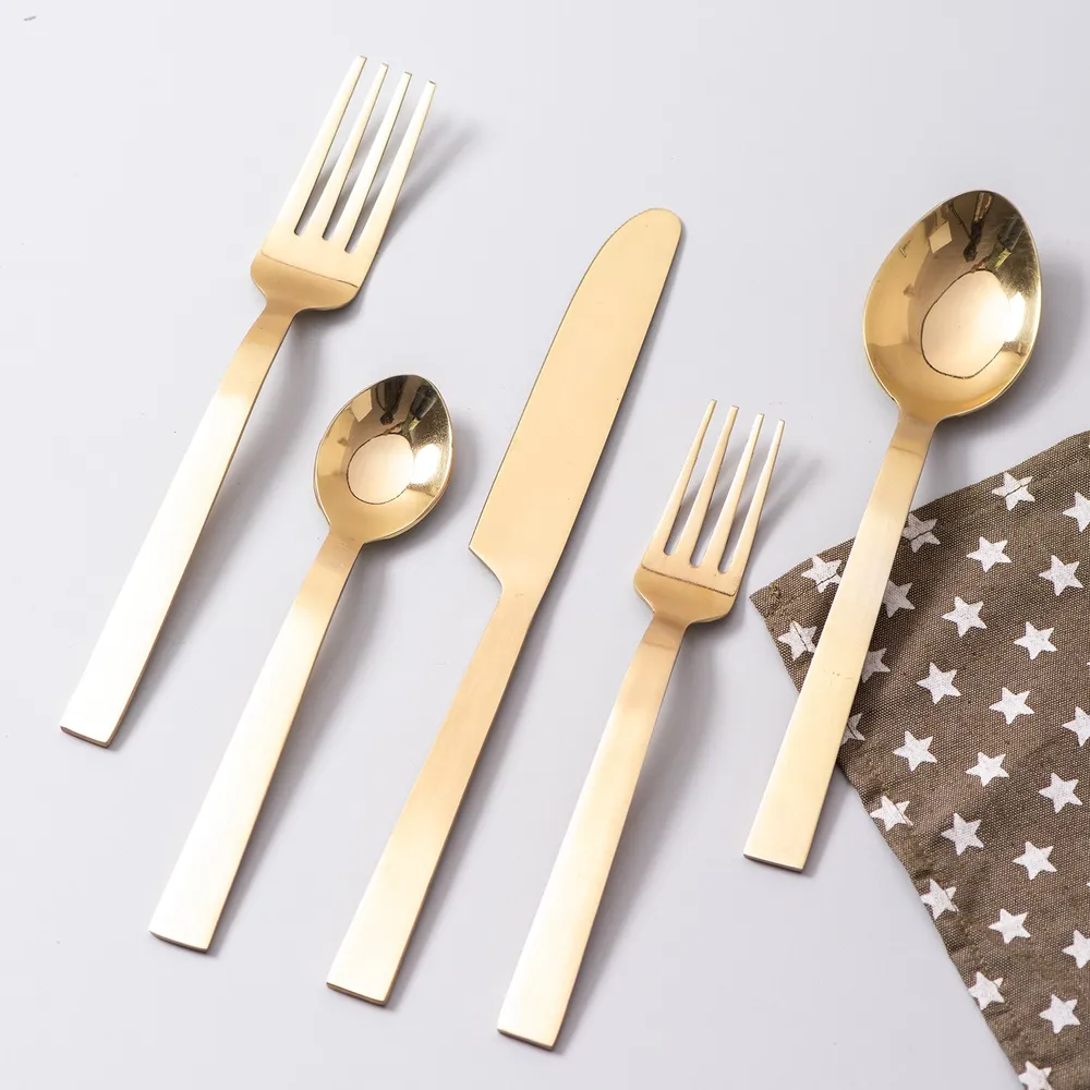 Gold Stainless Steel Flat Cutlery Set of 5