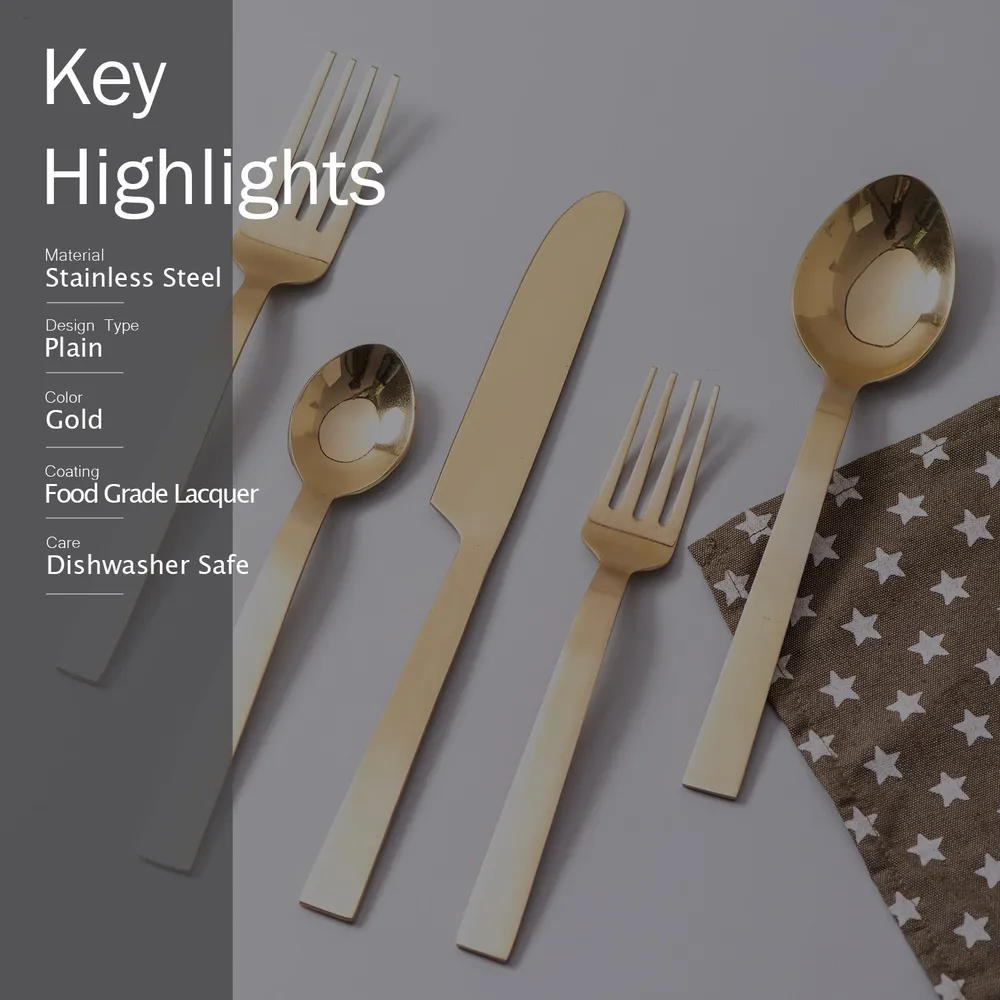 Gold Stainless Steel Flat Cutlery Set of 5