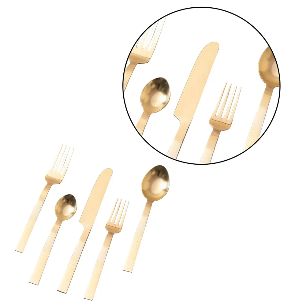 Gold Stainless Steel Flat Cutlery Set of 5