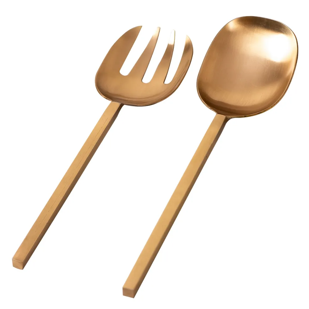 Gold Stainless Steel Plain Serving Spoon Set Of 2