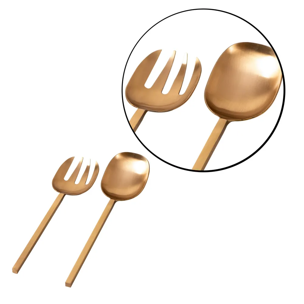 Gold Stainless Steel Plain Serving Spoon Set Of 2