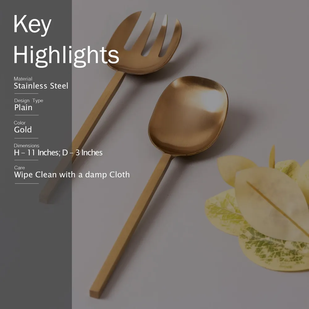 Gold Stainless Steel Plain Serving Spoon Set Of 2