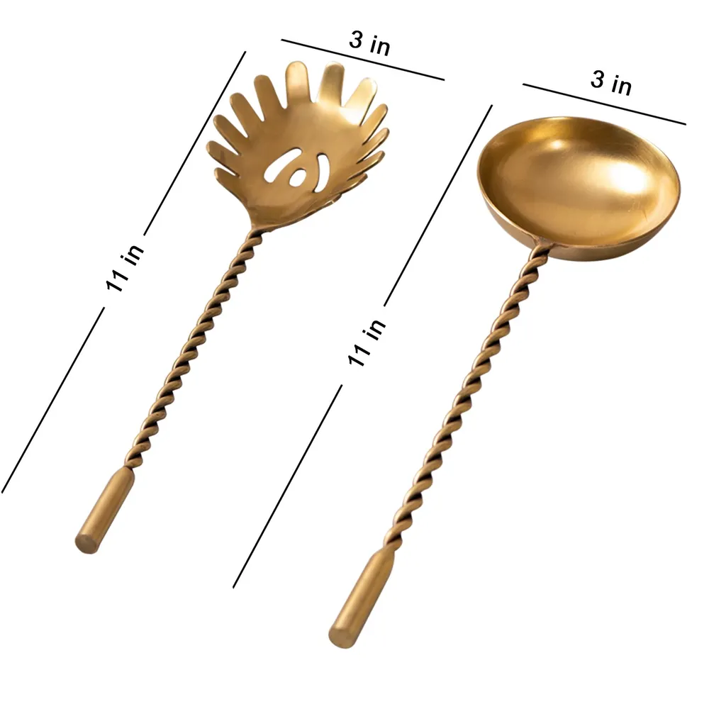 Gold Stainless Steel Salad Serving Spoon Set Of 2