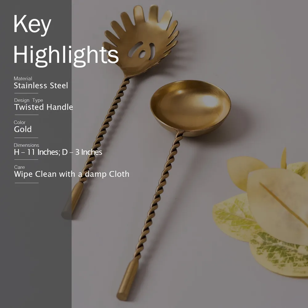 Gold Stainless Steel Salad Serving Spoon Set Of 2