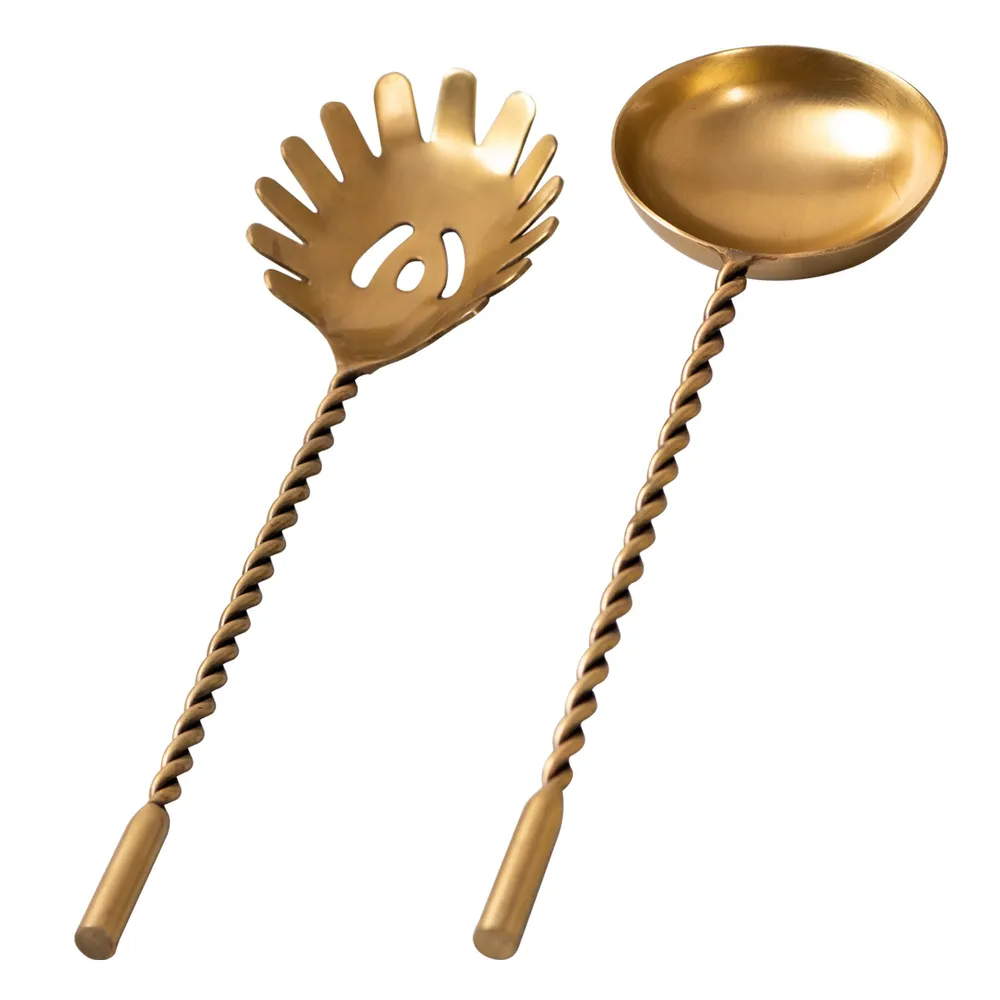 Gold Stainless Steel Salad Serving Spoon Set Of 2