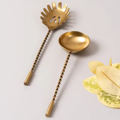 Gold Stainless Steel Salad Serving Spoon Set Of 2