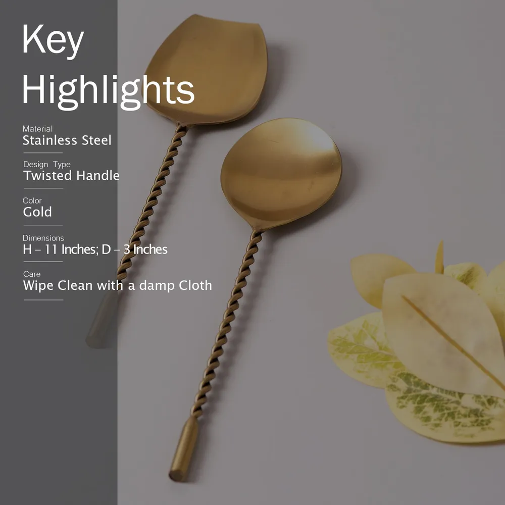 Gold Stainless Steel Serving Spoon Set Of 2