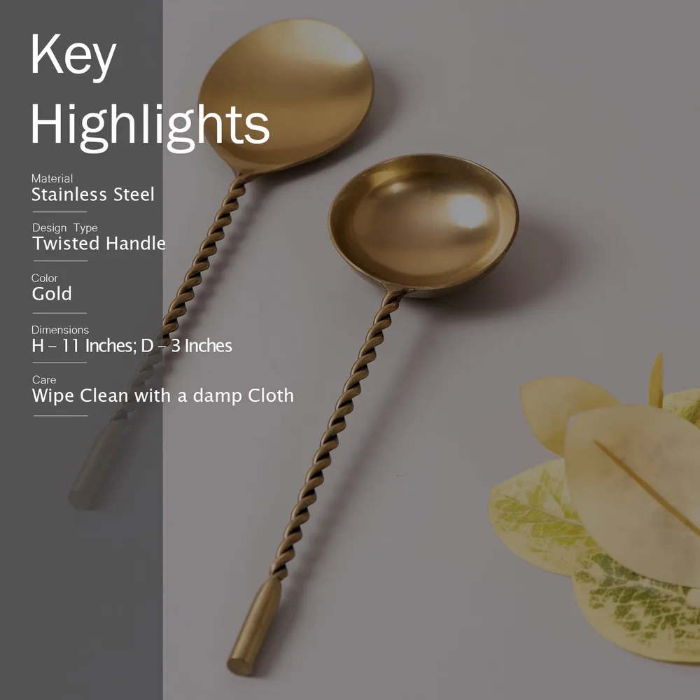 Gold Stainless Steel Twisted Serving Spoon Set Of 2