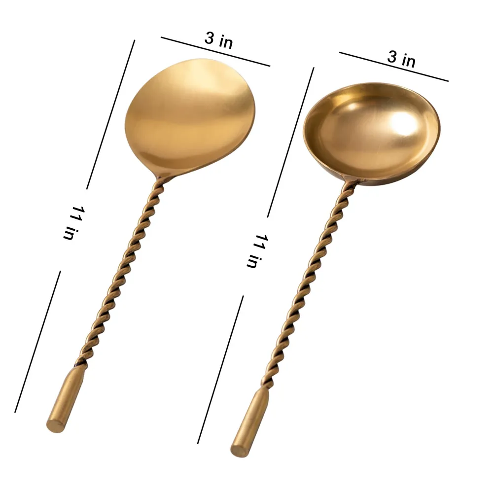 Gold Stainless Steel Twisted Serving Spoon Set Of 2