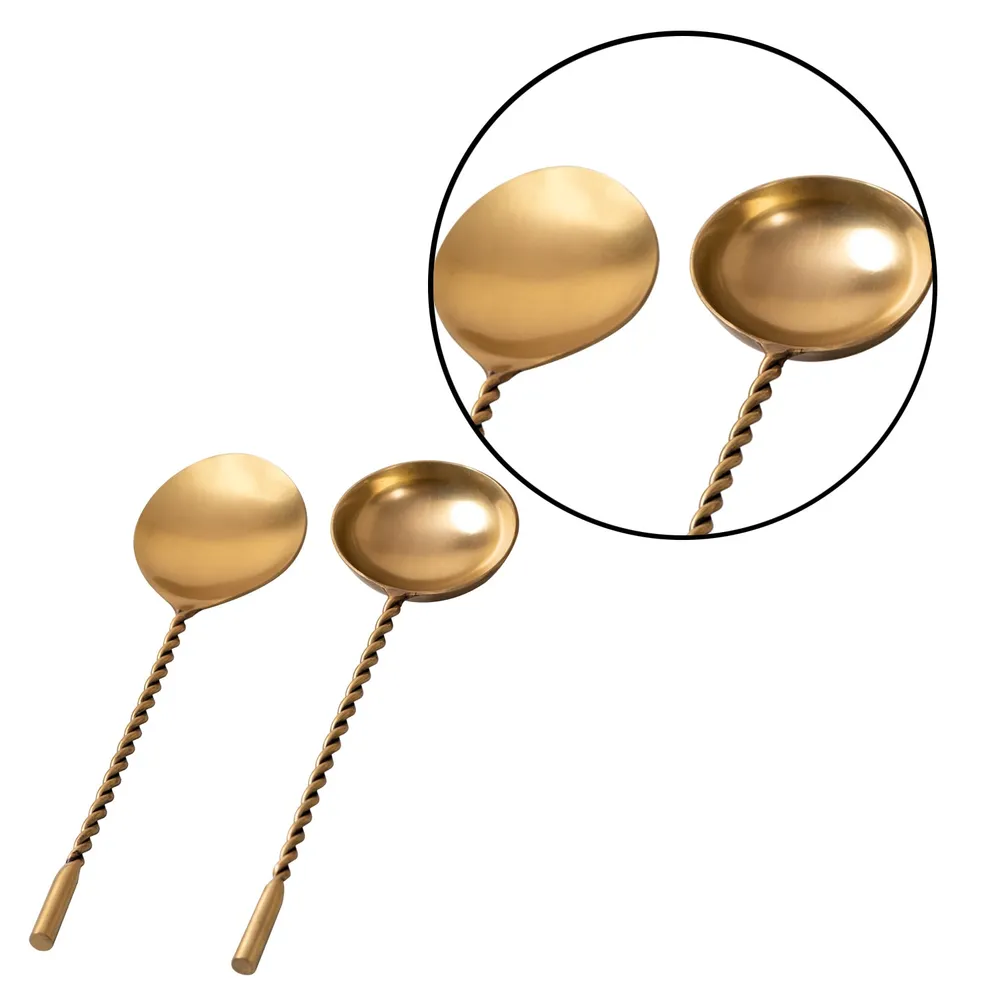 Gold Stainless Steel Twisted Serving Spoon Set Of 2