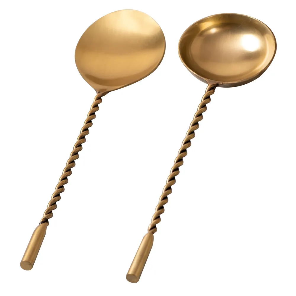 Gold Stainless Steel Twisted Serving Spoon Set Of 2