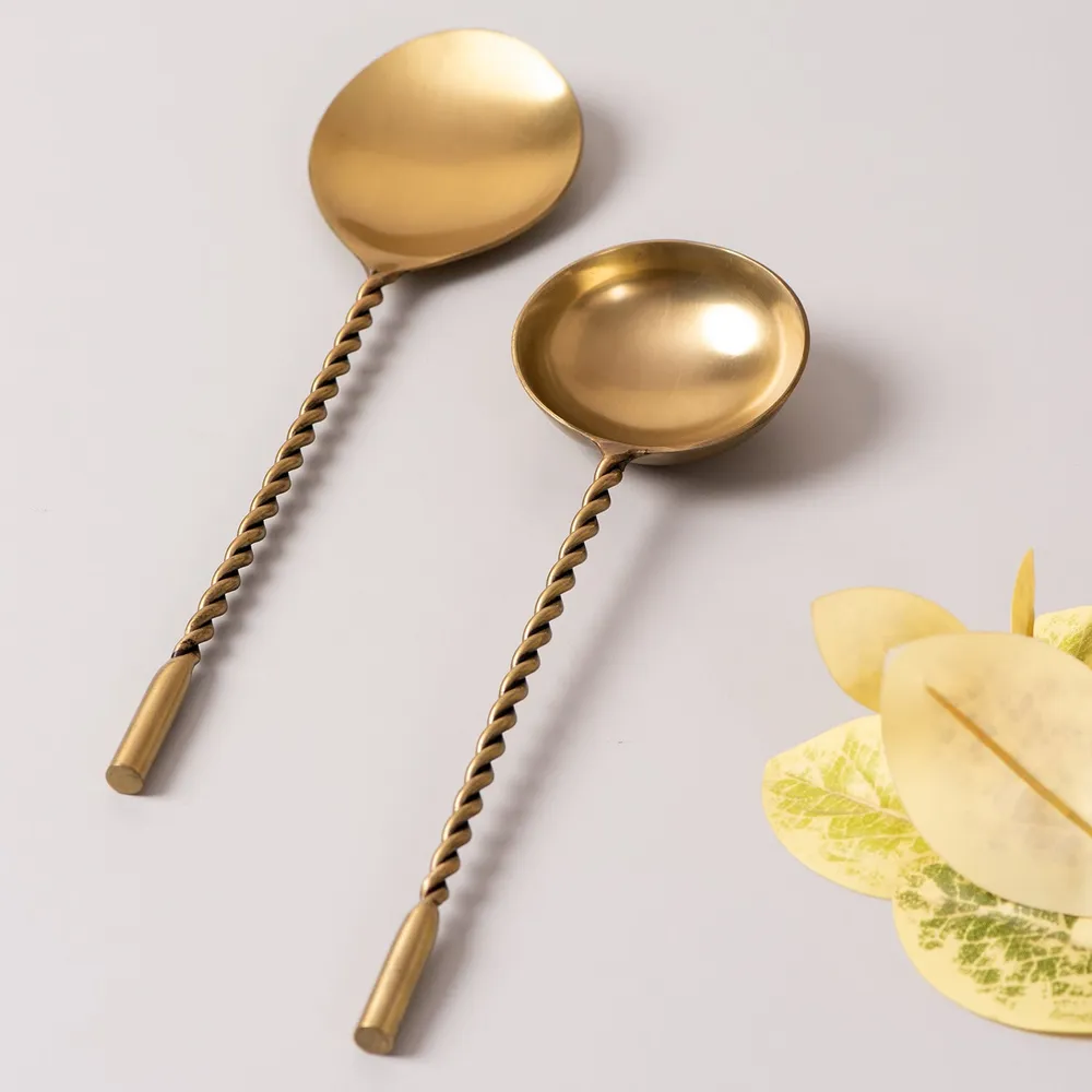 Gold Stainless Steel Twisted Serving Spoon Set Of 2