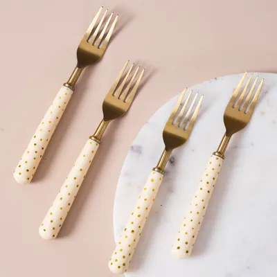 Gold Stainless Steel With Resin Fork Set of 4