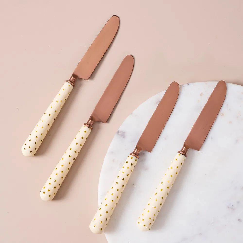 Gold Stainless Steel With Resin Table Knives Set of 4