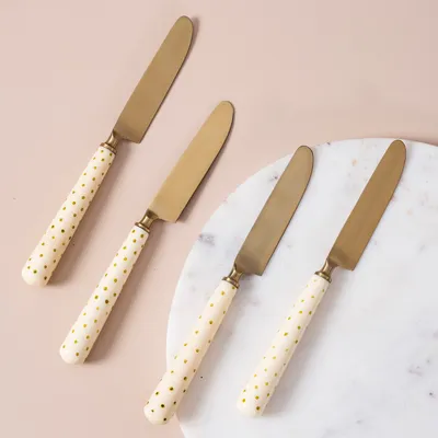 Gold Stainless Steel With Resin Table Knives Set of 4