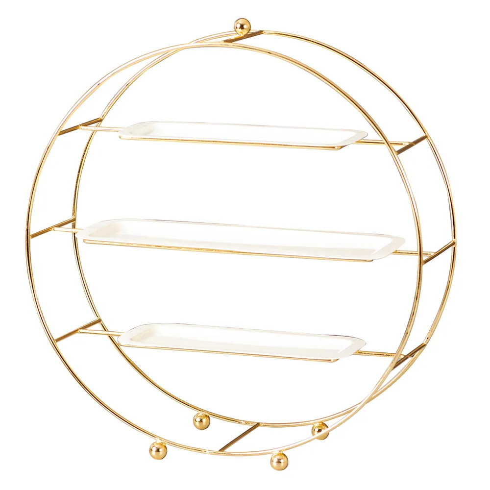Gold Stand With White Plates Metal 3 Tier Buffet Organizer