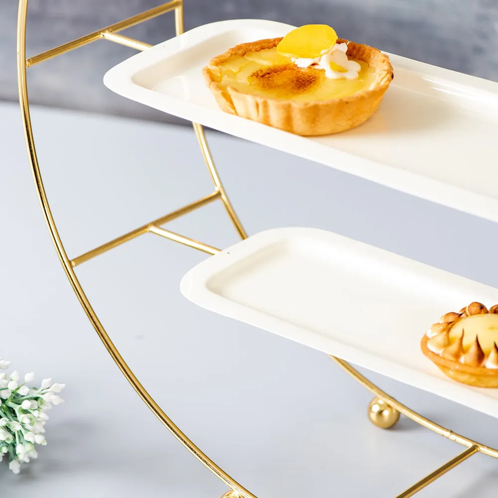 Gold Stand With White Plates Metal 3 Tier Buffet Organizer