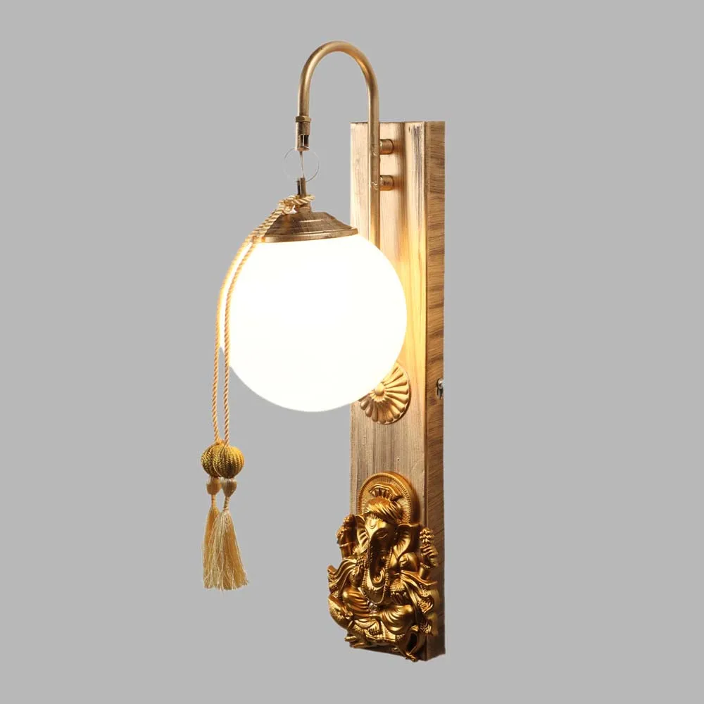 Gold-Tone Doom Glass Ganesh ji Wall Lamp Single Piece