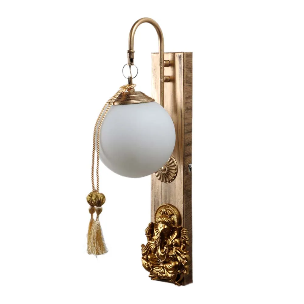 Gold-Tone Doom Glass Ganesh ji Wall Lamp Single Piece