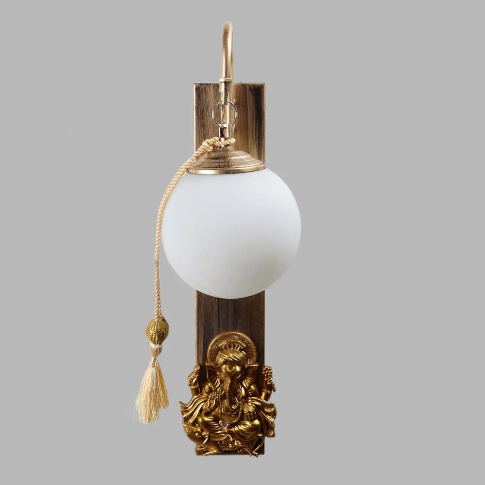 Gold-Tone Doom Glass Ganesh ji Wall Lamp Single Piece