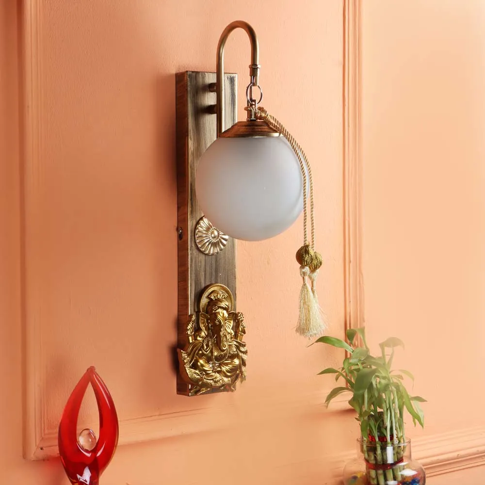 Gold-Tone Doom Glass Ganesh ji Wall Lamp Single Piece